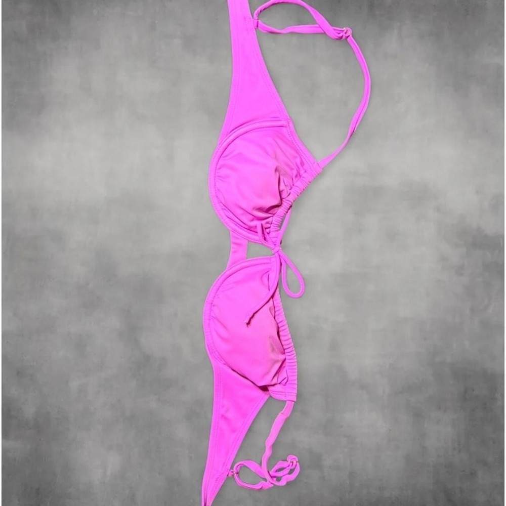 Wild Fable Hot Pink Underwire Bikini Top Neon Front Tie Ruched Size S